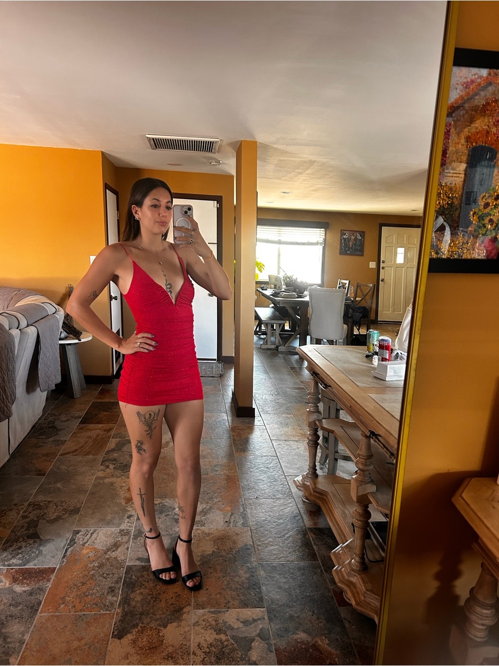 Lucy in the Sky Red Sparkle Ruched Mini Dress Size Small Party Date Club Vegas